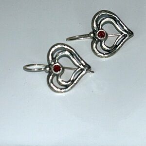 Passage to Israel Sterling Silver Modern Heart Red Garnet Designer Earrings Boho